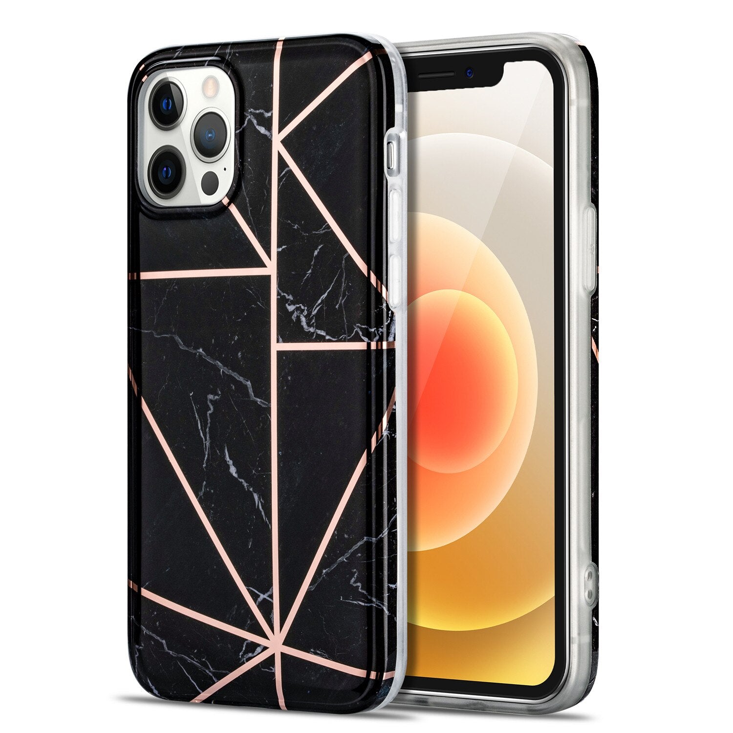 For iPhone 12 Pro Max Case Marble Slim Fit Bling Glitter Sparkle Bumper Foil Stripe Thin Cute Design Glossy Finish Soft TPU - 380230 for iPhone 12 / Black / United States Find Epic Store