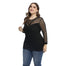 Ladies Black Plus Size Sexy Top Long Sleeve Mesh Tee shirt - 200000791 Find Epic Store