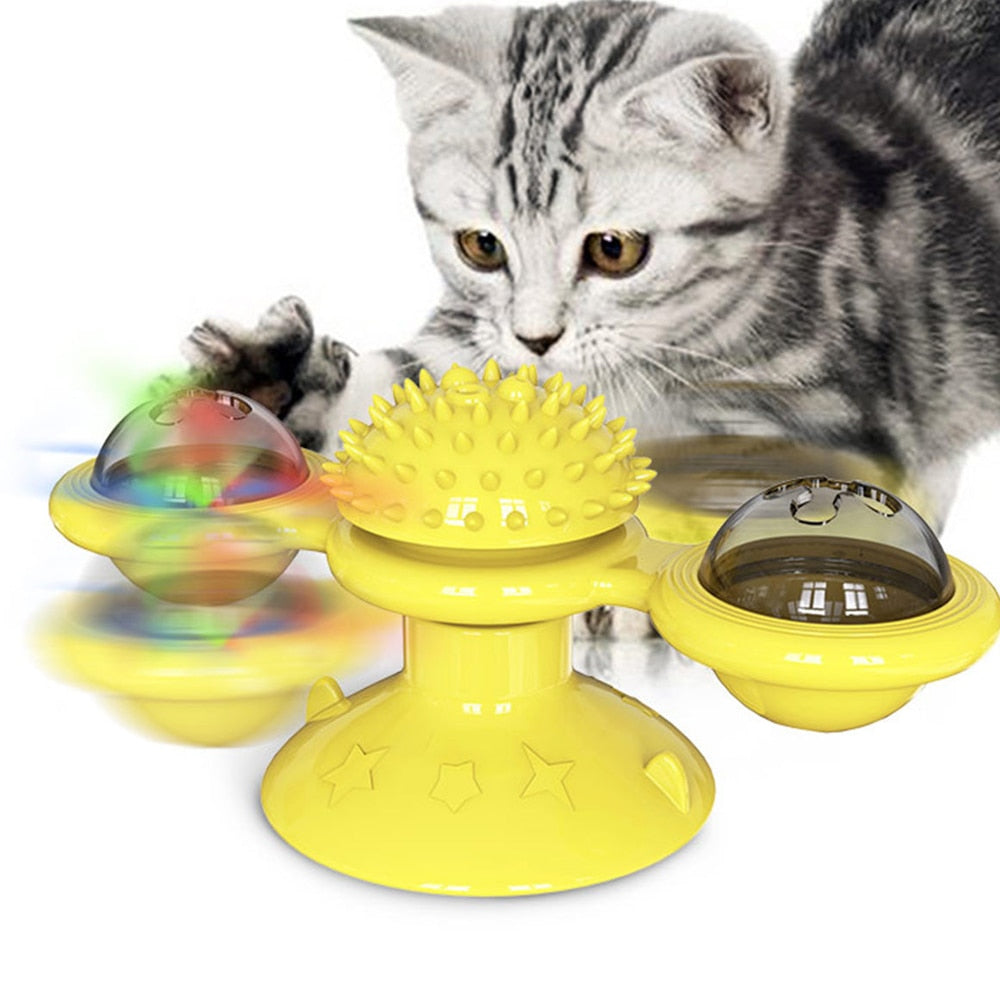 Windmill Cat Toy LED Turntable Teasing Pet Toy Interactive Whirling Puzzle Training Cat Scratching Tickle Kitten Play Game Toys - 200003701 Yellow / United States Find Epic Store
