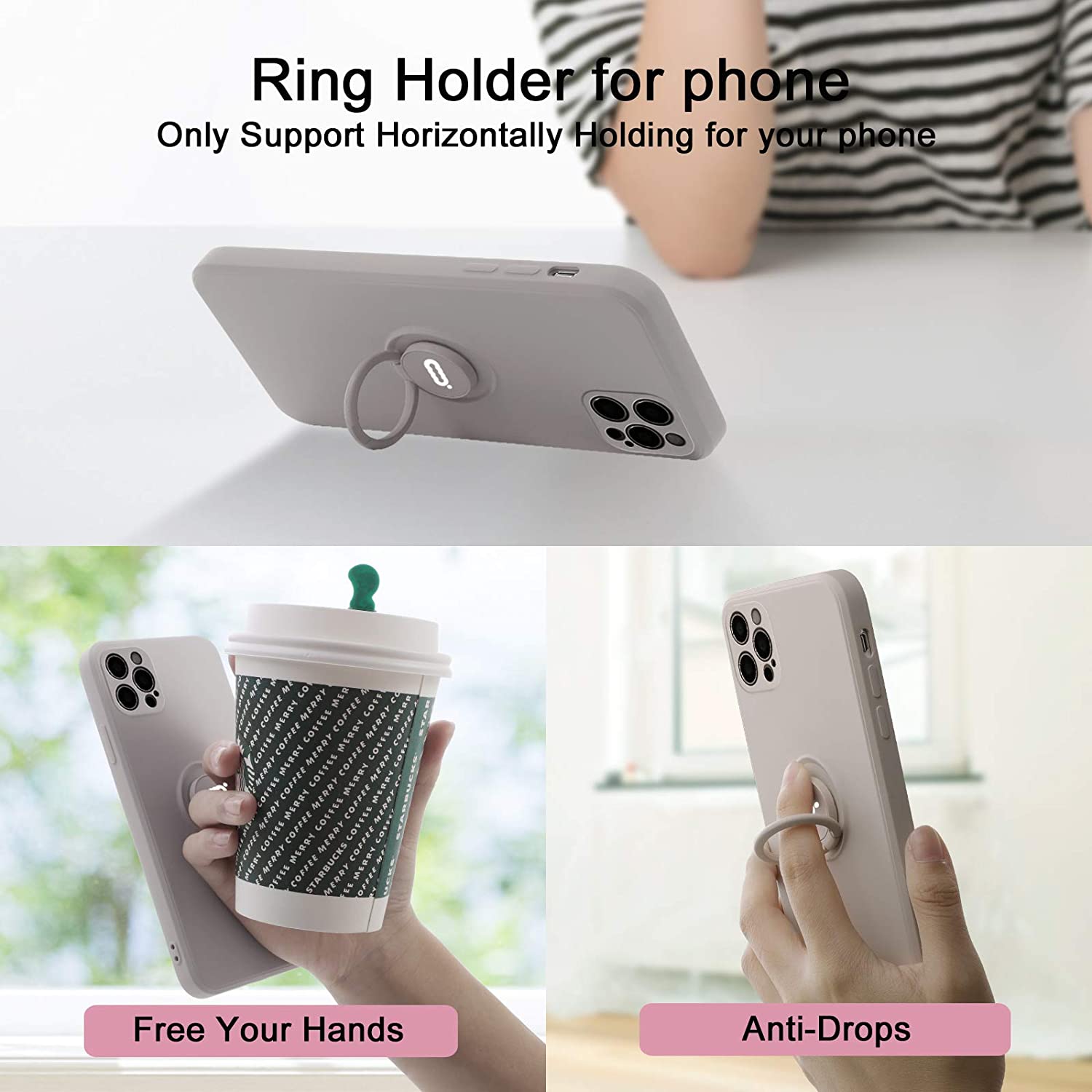 Gray Color Case - iPhone 7/8/X/XR/XS/XS Max/SE(2020)/11/11 Pro/11 Pro Max/12/12 Pro/12 Mini/12 Pro Max, 360 Ring Holder Kickstand - Anti-Scratch Protective Case - 380230 Find Epic Store