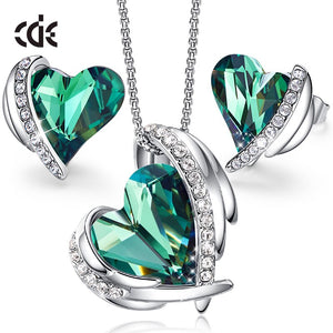 Women Gold Jewelry Set Embellished with Crystals Pink Heart Necklace Earrings Sets Valentine's Day Gift - 100007324 Green / United States / 40cm Find Epic Store