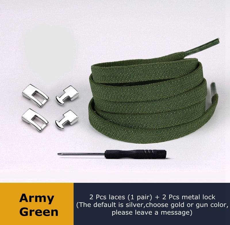 Cross Buckle Lock Elastic Shoelaces 1 Second Quick Quality Metal No Tie Shoelace Kids Adult Leisure Sneakers Flat Lazy Laces - 3221015 Army Green / United States / 100cm Find Epic Store