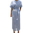 Cotton Blue Striped Bandage Split Long Dress - 200000347 Find Epic Store