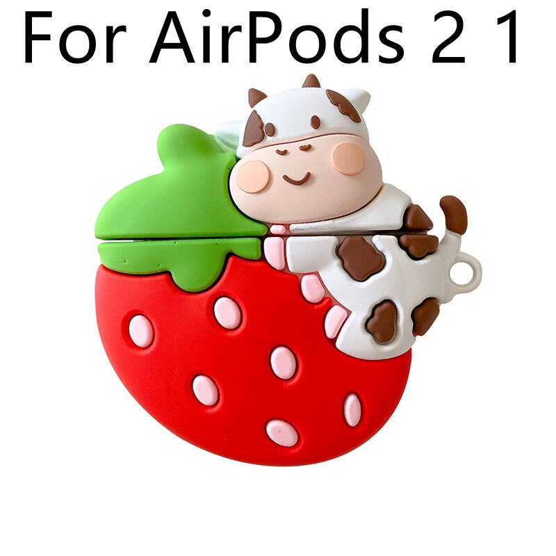 Anime for AirPods Pro 2 1 Cases Strawberry Cow Earphone Protector Cute Strawberry Silicone Cows Cover For AirPods Pro 2 1 Cases - 200001619 United States / For airpods 1-2 3 Find Epic Store