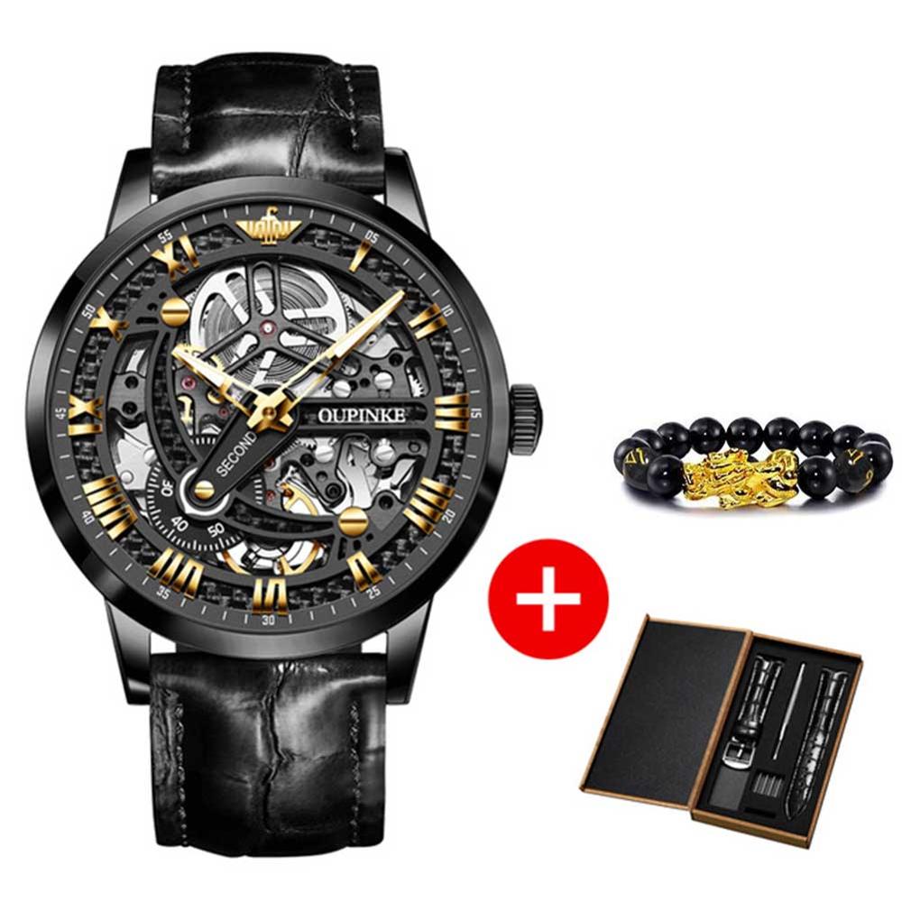 OUPINKE Automatic Mechanical Skeleton Leather Wristwatch - 200033142 Two tone face / United States Find Epic Store