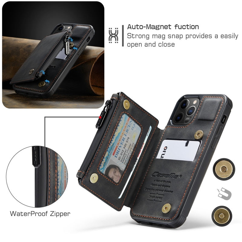 Black Leather Wallet Case for iPhone 12 Mini 12 11 Pro XS Max SE 2020 8 7 Plus Zipper Purse Wallet Cover With Card Slot Phone Cases - 380230 Find Epic Store