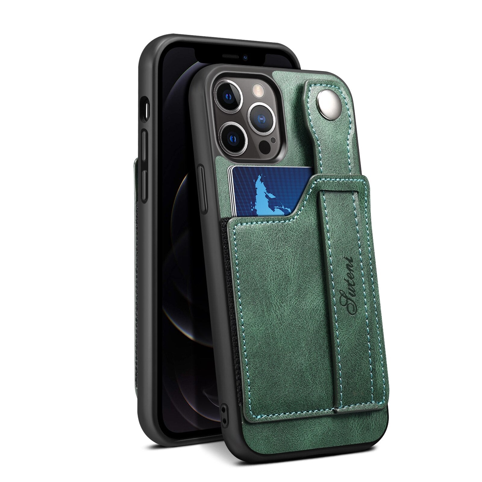 iPhone 12/12 Pro/12 Mini/12 Pro Max PU Case Leather Wallet Flip Case - Stand Feature with Wrist Strap and Credit Card Pockets - 380230 for iPhone 12 / Green / United States Find Epic Store