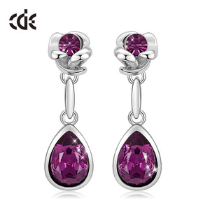 Jewelry Pink Crystals Rose Flower & Teardrop Statement Earrings - 200000168 Purple / United States Find Epic Store