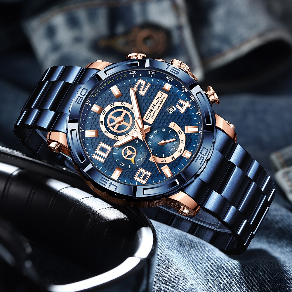 Big Dial Stainless Steel Watches Date Waterproof Chronograph Wristwatches, Stainless steel Steel Band Waterproof Watch - 0 Find Epic Store