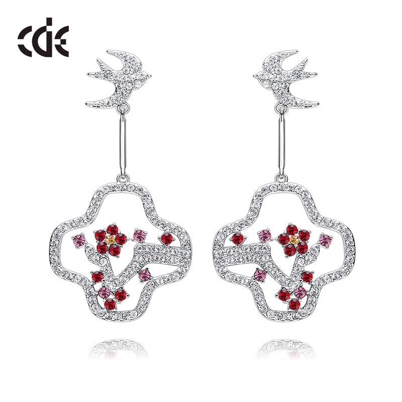 Plum Blossom Bird Earrings with Crystal Spring Swallow Drop Earrings - 200000168 Red / United States Find Epic Store