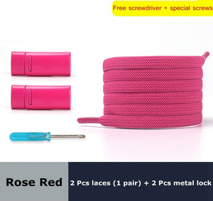 Magnetic Lock Elastic Shoelaces Flat Of Sneakers No tie Shoe Laces Metal locking Easy to put on and take off Lazy Shoelace - 3221015 Rose Red / United States / 100cm Find Epic Store