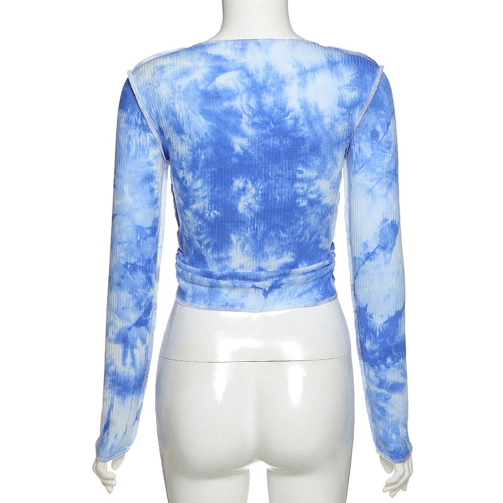 Y2K Fashion Tie Dye Drawstring Cropped Tops - 200000791 Find Epic Store