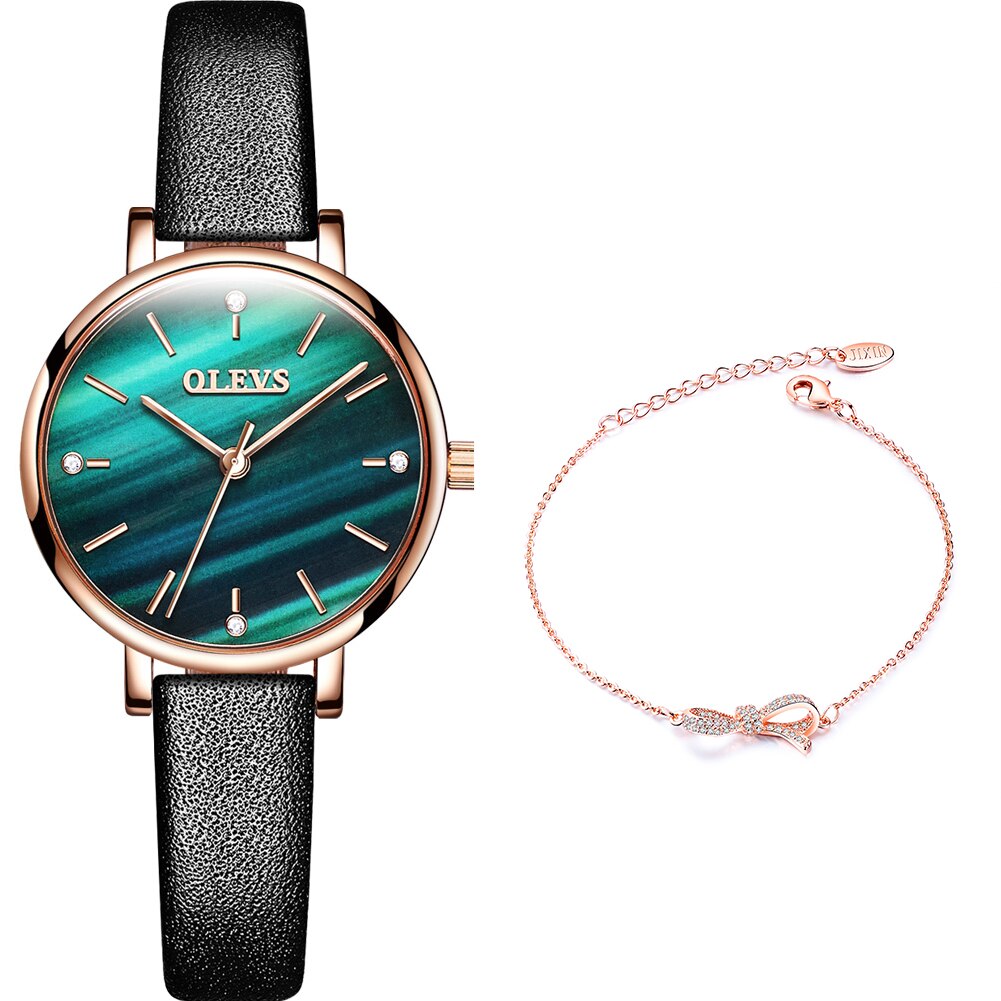 OLEVS Rose Gold Starry Sky Quartz Watch - 200363144 Leather-Green Dial / United States Find Epic Store
