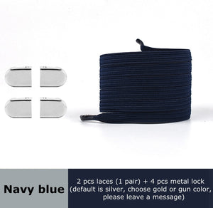 Metal lock Shoe Lace Elastic Flat Multi color options Easy to remove No tie shoelace Child adult Universal Lazy Shoelaces - 3221015 Navy blue / United States / 100cm Find Epic Store