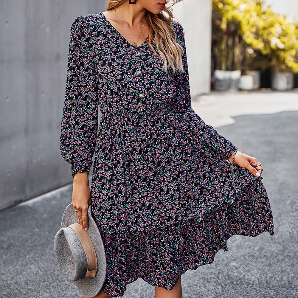 Buttons Floral Dress - 200000347 Find Epic Store