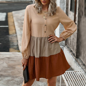 Long Sleeve Buttons O neck Dress - 200000347 Find Epic Store