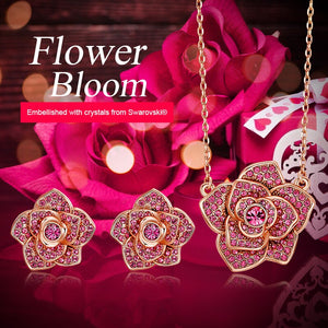 Elegant Fashion Micro Pave AAA Red Austrian Crystal Rose Flower Necklace Earrings Floral Jewelry Set - 100007324 Find Epic Store