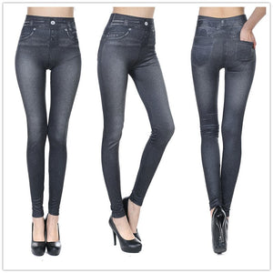 Women Fashion Faux Denim Leggings High Waist Slim Seamless Leggings Sexy Long Jeans Printing Fitness Legging Casual Pencil Pants - 200000865 Dark Grey / S to M / United States Find Epic Store