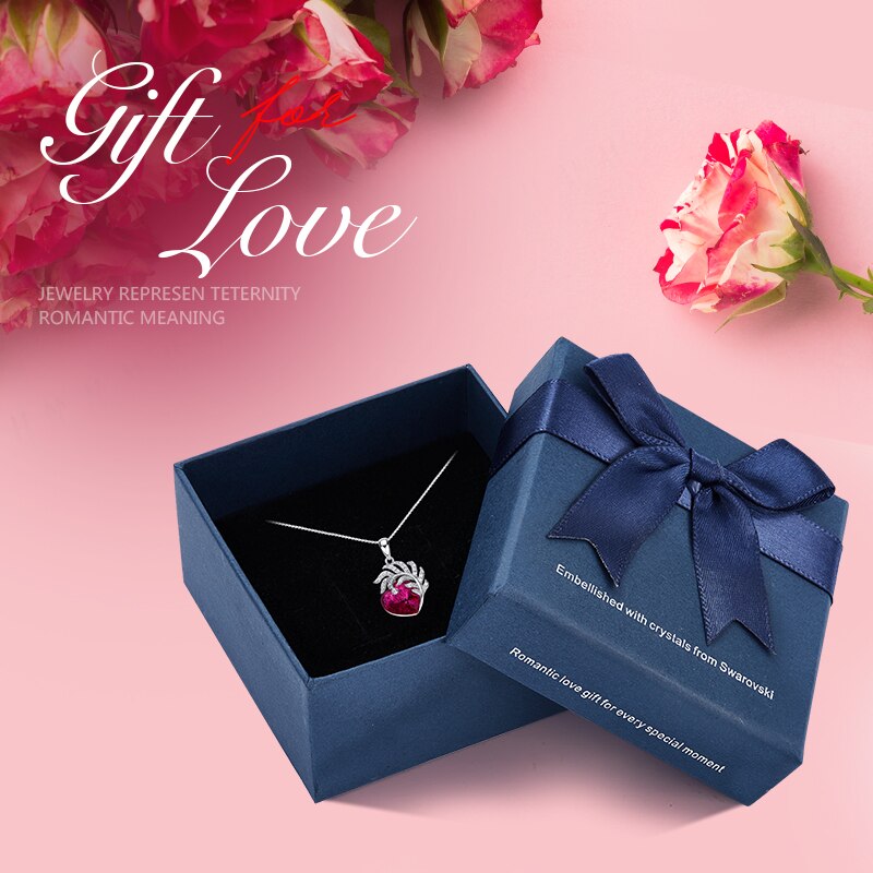Fuchsia Heart Pendant Necklace with Crystal Feather Necklace - 200000162 Fuchsia in box / United States / 40cm Find Epic Store