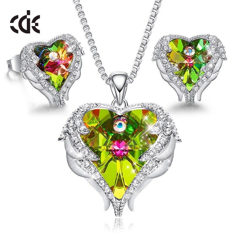 Women Jewelry Set Embellished With Crystals Necklace Stud Earring Set Angel Wing Jewelry Valentine's Day Gift - 100007324 Olive / United States / 40cm Find Epic Store
