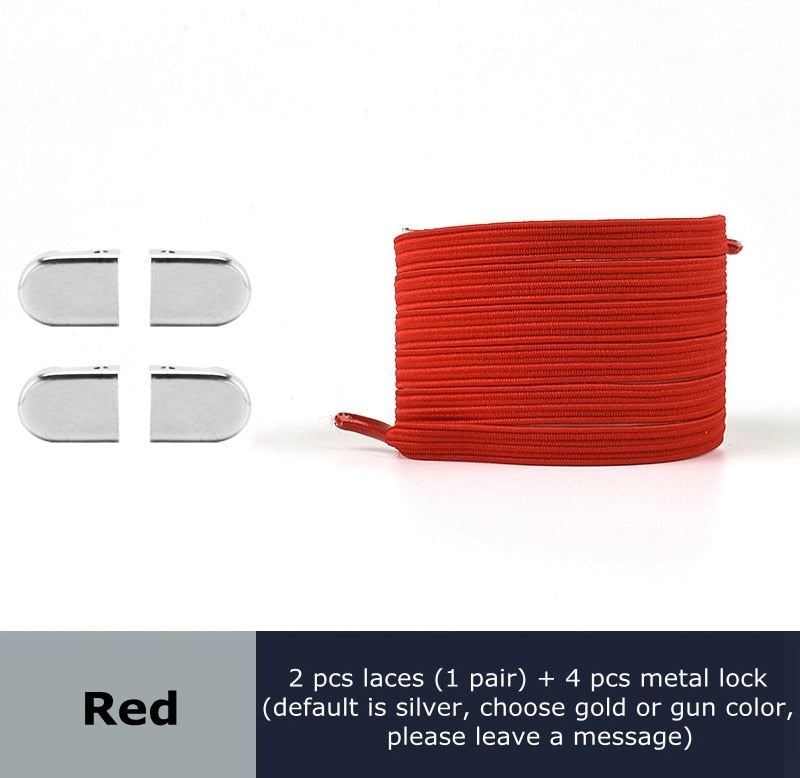 Metal lock Shoe Lace Elastic Flat Multi color options Easy to remove No tie shoelace Child adult Universal Lazy Shoelaces - 3221015 Red / United States / 100cm Find Epic Store