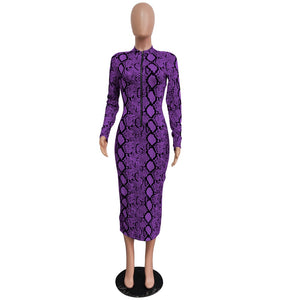 Echoine Sexy Snake Print Bodycon Long Dress - 200000347 purple dress / S / United States Find Epic Store