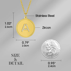 Custom 26 Initial Disc Necklace with CZ Fashion Gold Coin Charm Stainless Steel Necklace Women Men Birthday Gift - 200000162 Find Epic Store
