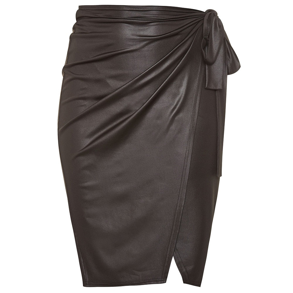 Plus Size Sexy Bandage PU Leather Wrap Skirt - 349 Find Epic Store