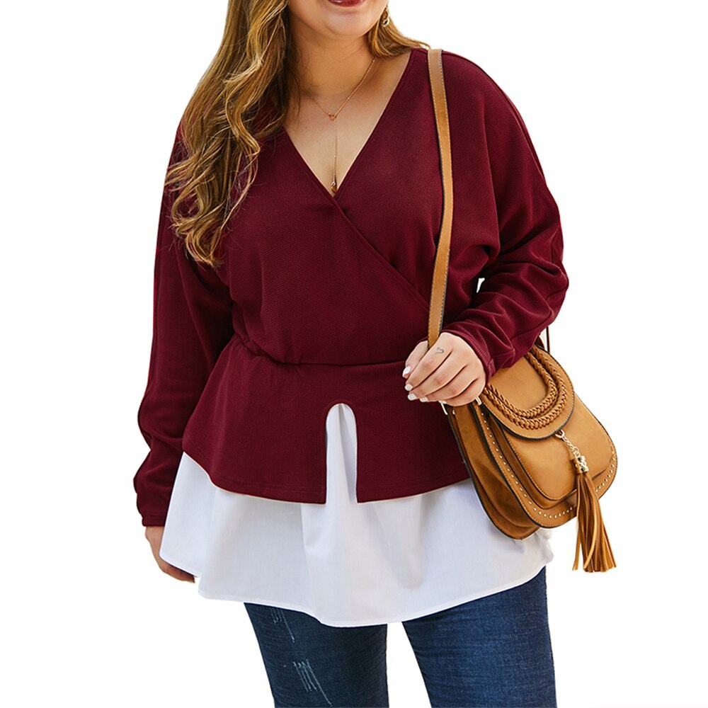 4XL Sexy V-neck Plus Size Long Sleeve Knitted Blouse - 200000346 Find Epic Store