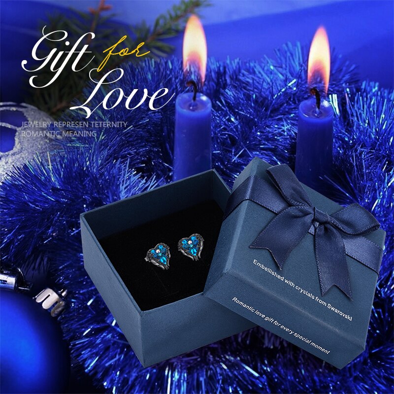 Heart Earrings Embellished with Crystals - 200000171 Blue Black in box / United States Find Epic Store