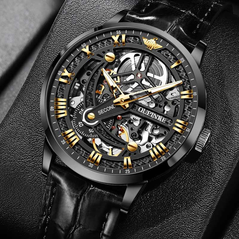 OUPINKE Automatic Mechanical Skeleton Leather Wristwatch - 200033142 Find Epic Store