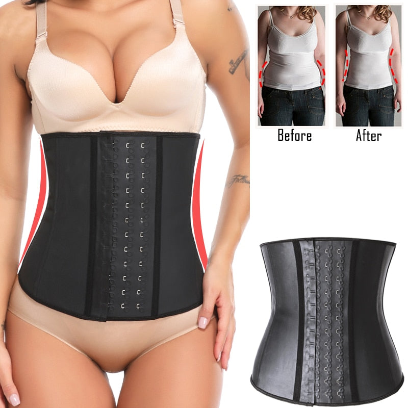 Women Latex Waist Trainer Corset Plus Size Steel Bone Workout Waist Cincher Slim Body Shaper Girdles Long Torso with 3 Hook Rows - 31205 Find Epic Store