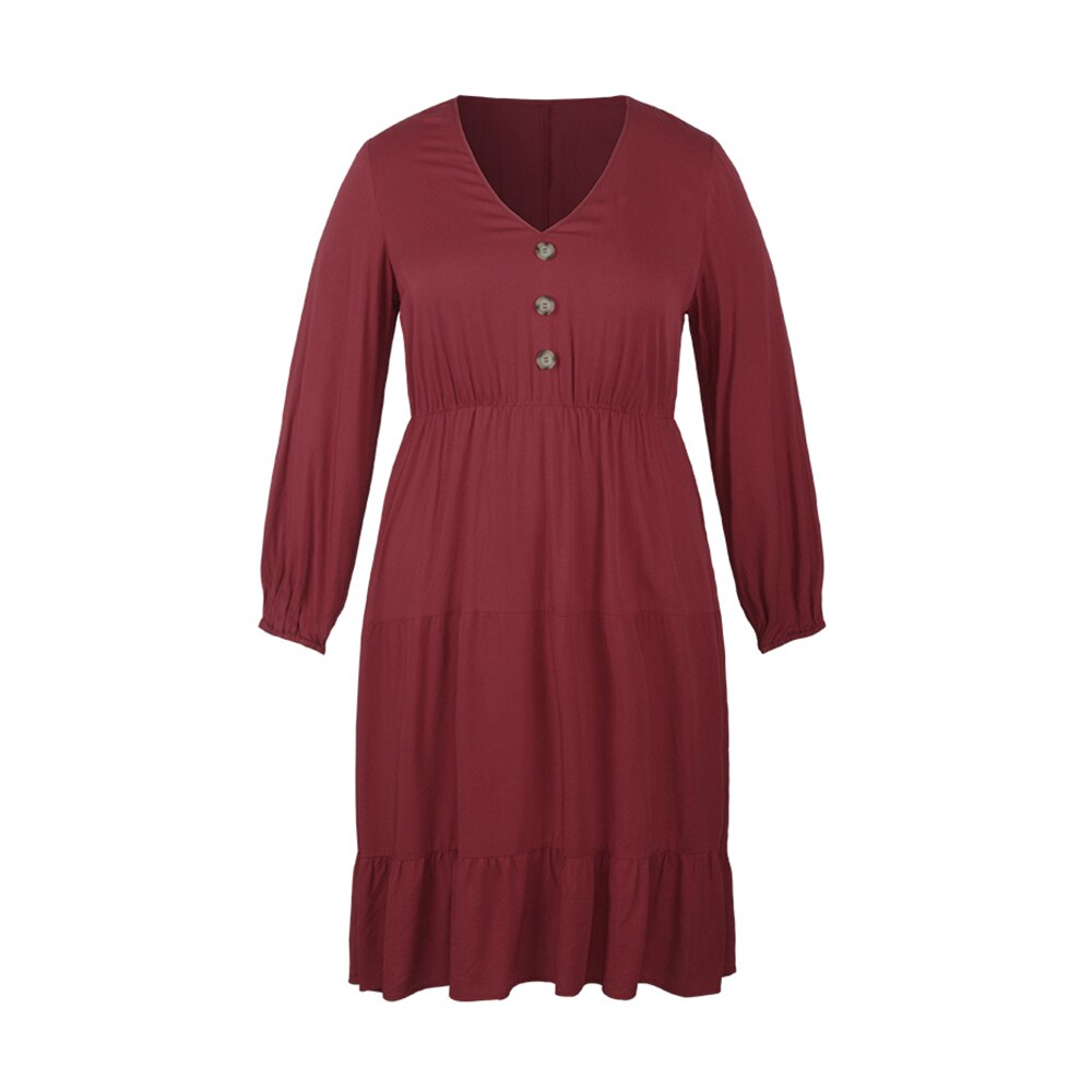 Plus Size Elegant V Neck Solid Loose Midi Dress - 200000347 Red / XL / United States Find Epic Store