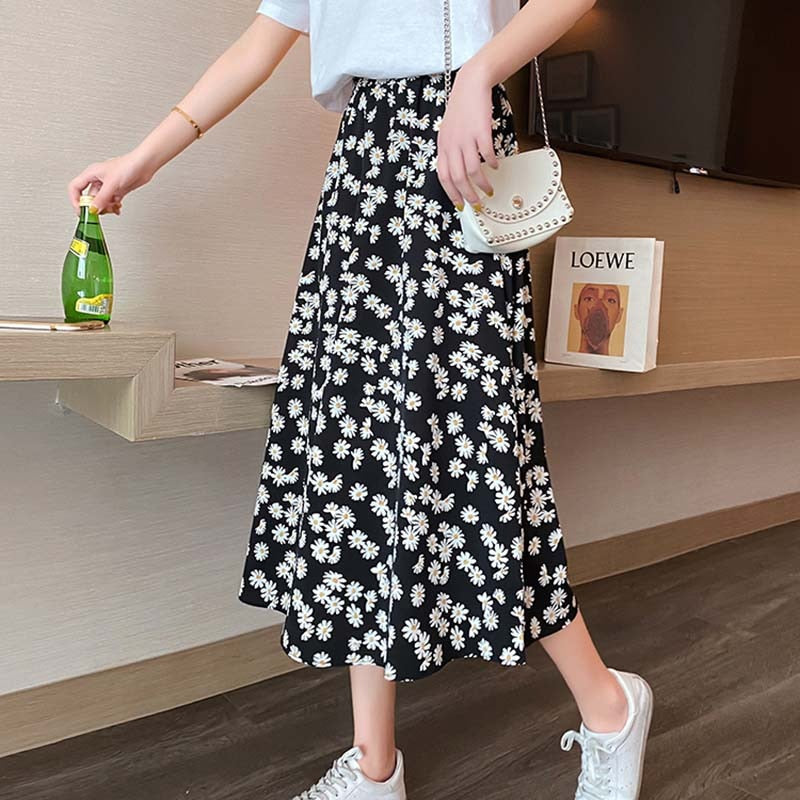 Daisy Print Mid-length Skirt - 349 BS0360-2 / S / United States Find Epic Store