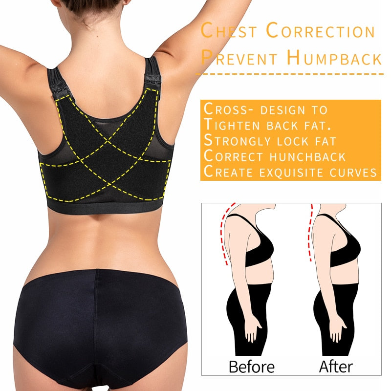 Women's Back Support Posture Corrector Full Coverage No Padded Slim Wireless Tops Chest Lifter Breast Shapewear Front Closure - 31205 Find Epic Store