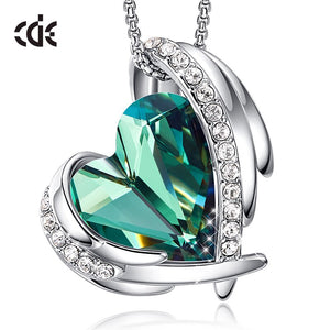 New Arrival Bohemia Heart Pendant Necklace with Crystals Angel Wings Necklace - 100007321 Green / United States Find Epic Store