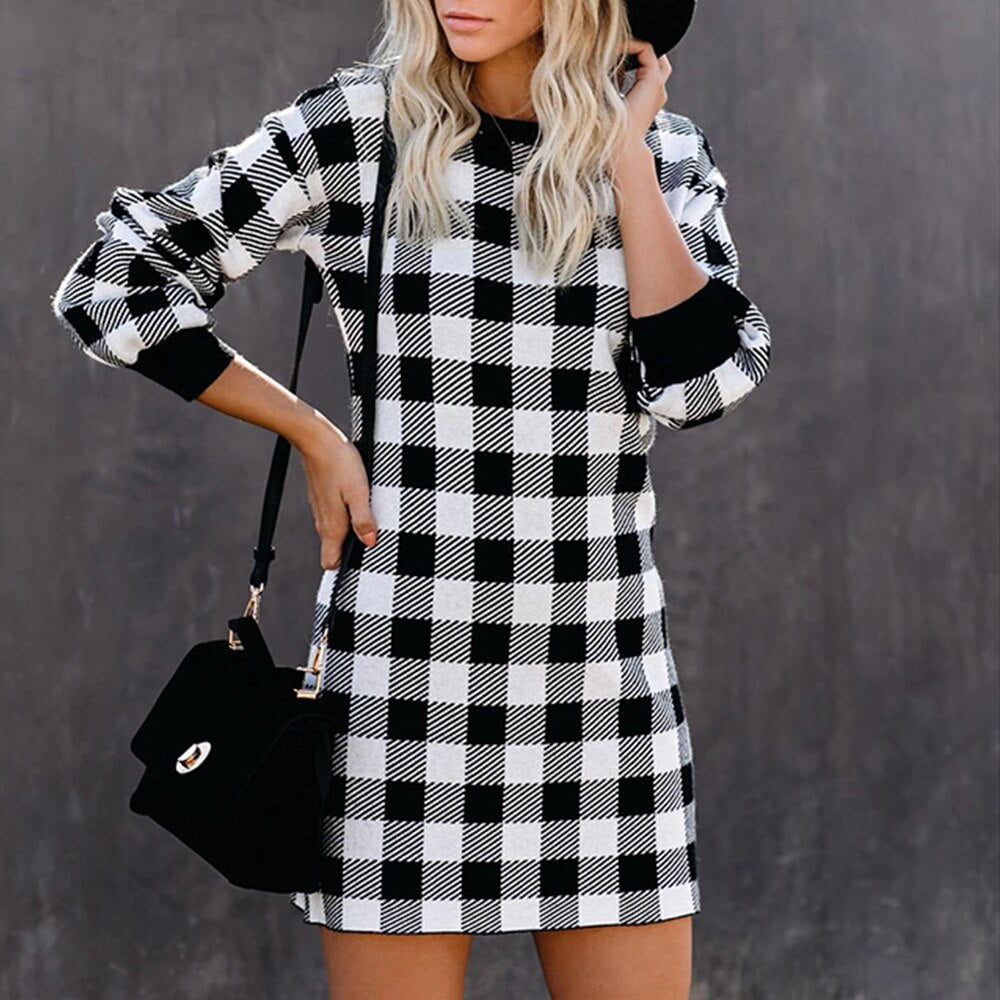 Plaid Long Sleeve Dress - 200000347 Find Epic Store