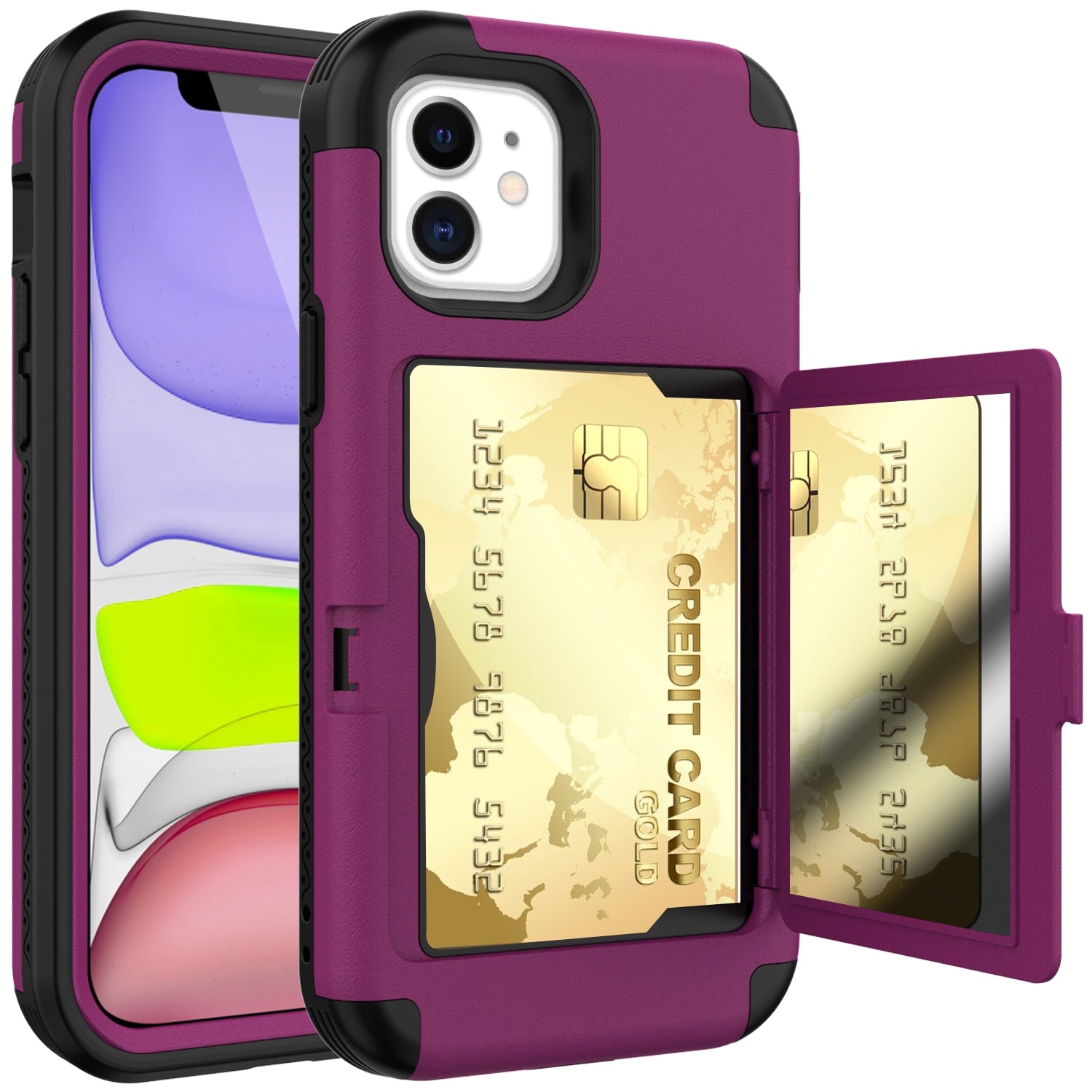 For iPhone 12 mini Pro Max Case With Wallet Card Hidden Credit Card Cover For iPhone 12 Pro Max with mirror Case for iPhone 12 - 380230 For iPhone 12 Mini / purple / United States Find Epic Store