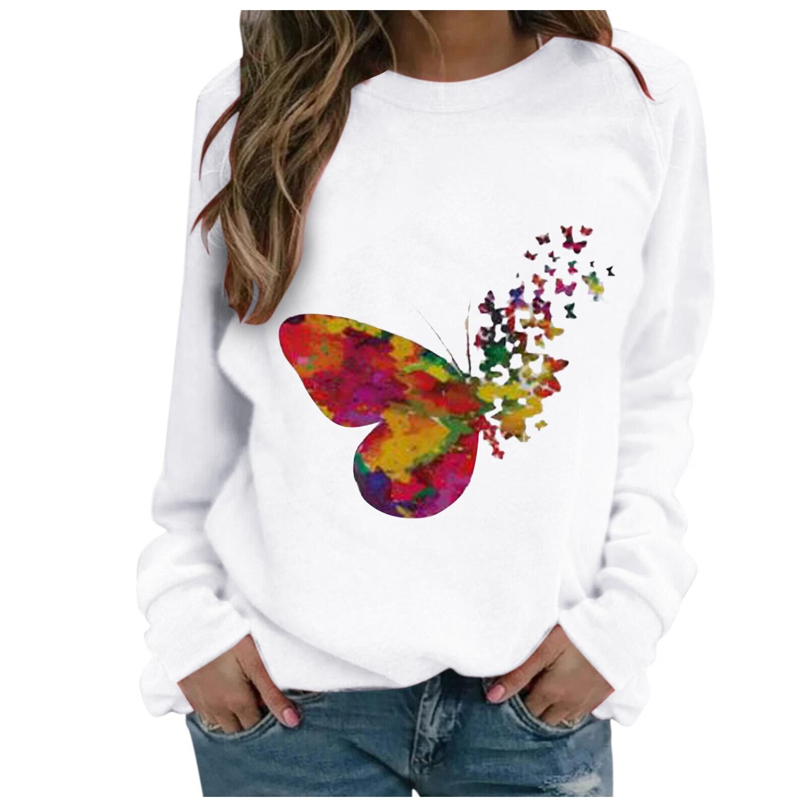 Women O-neck Color Butterfly Heart Printed Top - 200000348 C / S / United States Find Epic Store