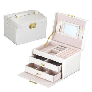 2021 Newly Jewelry Storage Box Large Capacity Portable Lock With Mirror Jewelry Storage Earrings Necklace Ring Jewelry Display - 200001479 United States / White 01 Find Epic Store