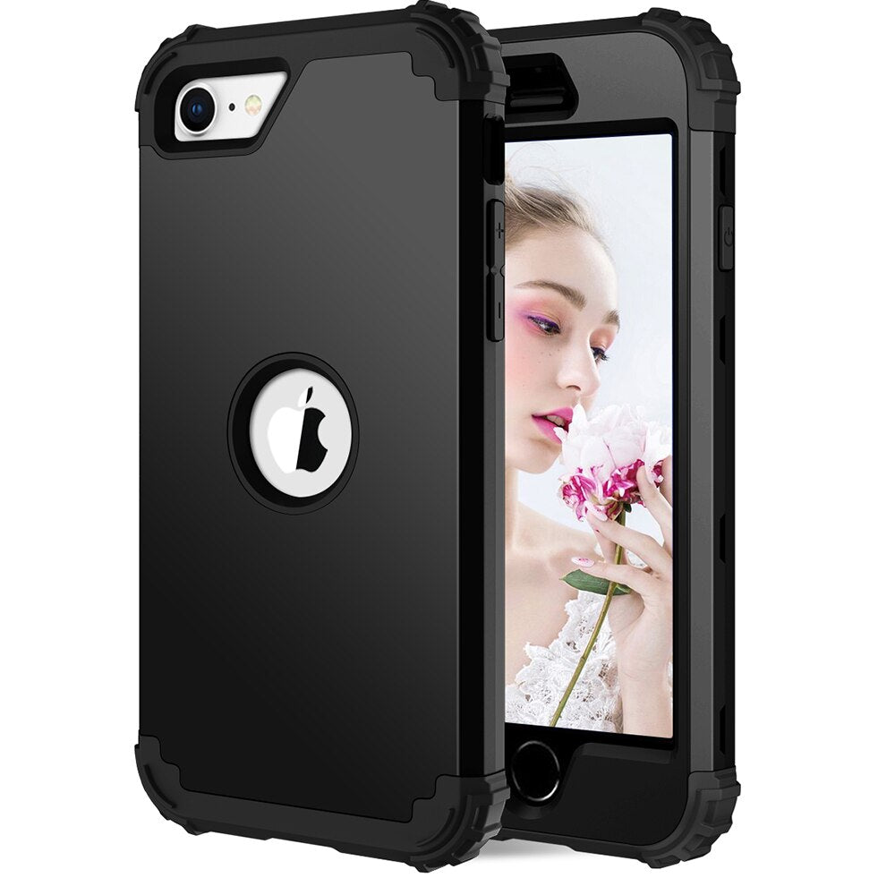 For iPhone SE (2020) for iPhone 4.7 SE Cases,Hard PC+Soft Silicone 3-Layers Hybrid Full-Body Protect Popular Covers - 380230 for iPhone SE (2020) / Black / United States Find Epic Store