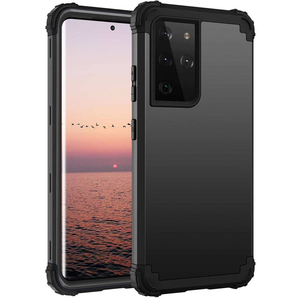 for Samsung Galaxy S21 Ultra S21 S21+ 5G Shockproof Phone Cases ,PC+TPU 3-Layers Hybrid Full-Body Protect Anti-Knock Phone Shell - 380230 For Galaxy S21 / Black / United States Find Epic Store