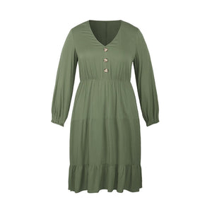 Plus Size Elegant V Neck Solid Loose Midi Dress - 200000347 Green / XL / United States Find Epic Store