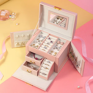 2021 Newly Jewelry Storage Box Large Capacity Portable Lock With Mirror Jewelry Storage Earrings Necklace Ring Jewelry Display - 200001479 United States / Pink Find Epic Store