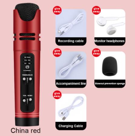 ZK50 Microphone Karaoke Phone Online Live Video Condenser Microphone Sing Recording For Mobile Phone Computer Support 6 Voice - 201387102 Red / United States Find Epic Store