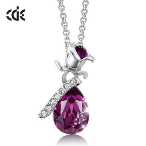 Women Gold Color Rose Flower Necklace Pendant with Crystals from Swarovski Teardrop Jewelry Fashion Romantic Valentine's Day - 200000162 Amethyst / United States / 40cm Find Epic Store
