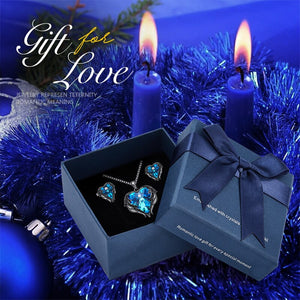 Women Necklace Earrings Jewelry Set Embellished With Crystals Women Heart Pendant Stud Fashion Jewelry - 100007324 Blue Black in box / United States / 40cm Find Epic Store