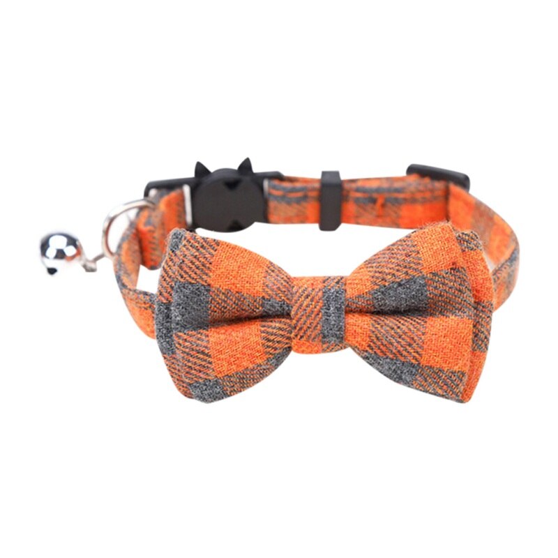 Plaid Grid Cat Collar With Bell Fashion Adjustable Pet Collar With Bow Tie Cat Head Supplies Cotton Striped Bowknot Necklace - 200003709 O / M / United States Find Epic Store