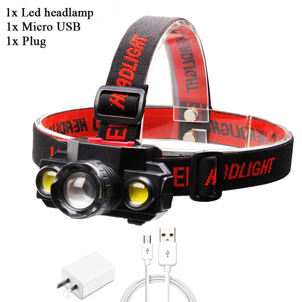 ZK20 Portable T6 COB Headlamps 4 Modes 18650 Head Flashlight USB Rechargeable Handband Lights Zoomable Mini Fishing Headlights - 39050301 Option B / No Battery / United States Find Epic Store