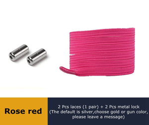 Lock Flat Elastic Shoelaces Types of Shoes Accessories Lazy Laces Safety Sneakers No Tie Shoelace Round Metal Suitable for All - 3221015 Rose red / United States / 100cm Find Epic Store